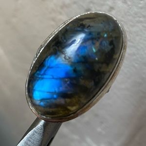 * Out Of Stock * Blue and Green Labradorite Silver metal Ring size 5.75